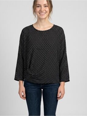 Michael Kors Black & White Polka Dot Relaxed Scoop Neck Long Sleeve Top M 1814